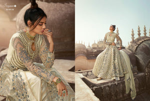 SAMPANN NX | ANARKALI INDIAN WEAR | 5603 Light Gray Anarkali Heavy and Beautiful Embroidered Party & Wedding Wear Indian Salwar Suits With Beautiful Soft net Dupatta. We have various Indian designers collection like Aashirwad, Vipul, Mohini. Get yourself customized outfit in UK, USA, Spain from Lebaasonline.co.uk