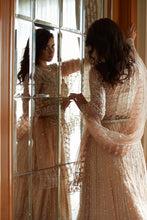Load image into Gallery viewer, Buy MUSHQ | AMOUR - WEDDING COLLECTION &#39;23 Peachy nude Designer Dresses Is an exclusively available for online UK @lebaasonline. PAKISTANI WEDDING DRESSES ONLINE UK can be customized at Pakistani designer boutique in USA, UK, France, Dubai, Saudi, London. Get Pakistani &amp; Indian velvet BRIDAL DRESSES ONLINE USA at Lebaasonline.