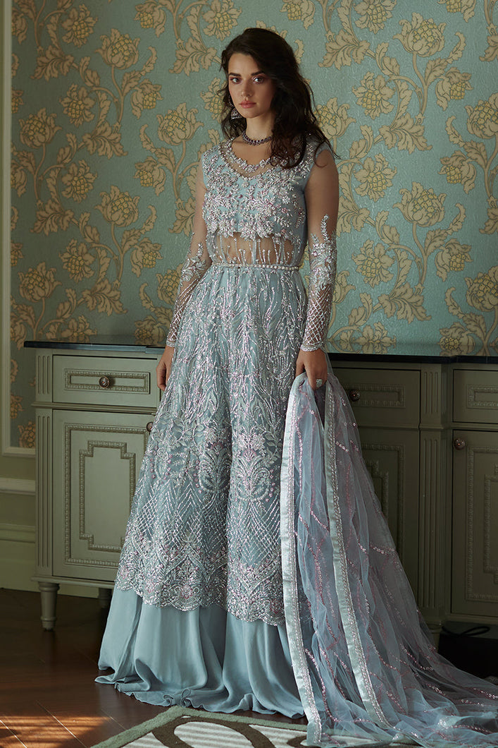 Buy MUSHQ | AMOUR - WEDDING COLLECTION '23 Dusty aqua Designer Dresses Is an exclusively available for online UK @lebaasonline. PAKISTANI WEDDING DRESSES ONLINE UK can be customized at Pakistani designer boutique in USA, UK, France, Dubai, Saudi, London. Get Pakistani & Indian velvet BRIDAL DRESSES ONLINE USA at Lebaasonline.