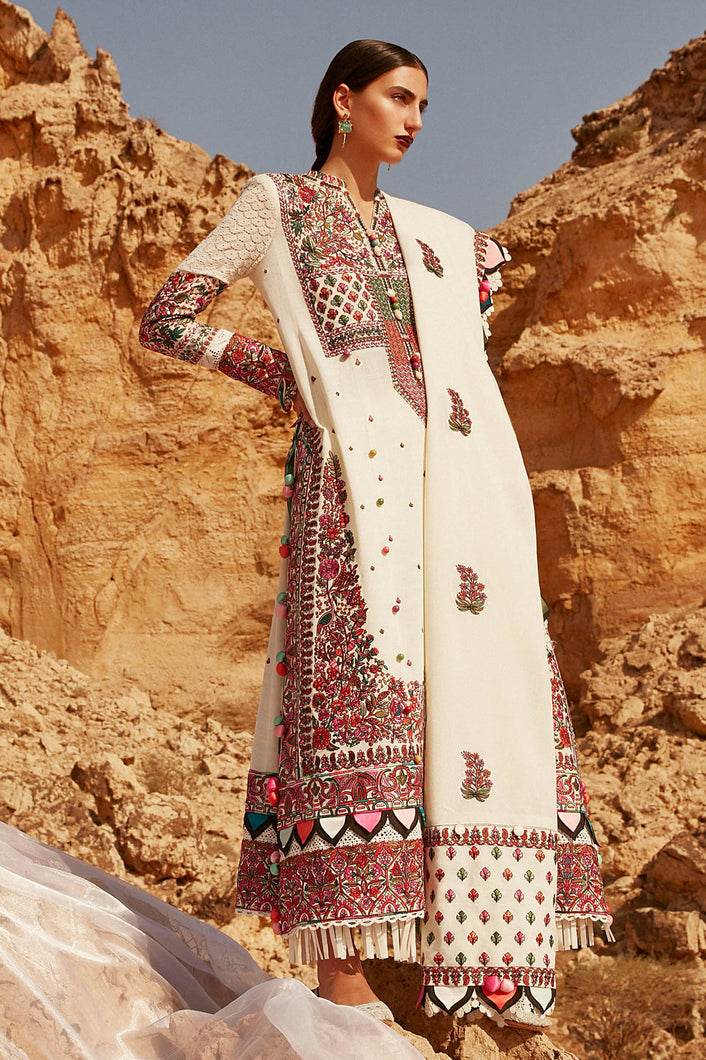 ELAN WINTER COLLECTION '21 | MIRAGE | ELANIA Cream PAKISTANI DESIGNER SUITS ONLINE USA. Buy Now Elan UK Embroidered Collection of VELVET SALWAR SUITS Original Pakistani Clothing, Unstitched /Stitched suits for Indian Pakistani women Next Day Delivery in UK shipping to USA France Germany & Australia from lebaasonline
