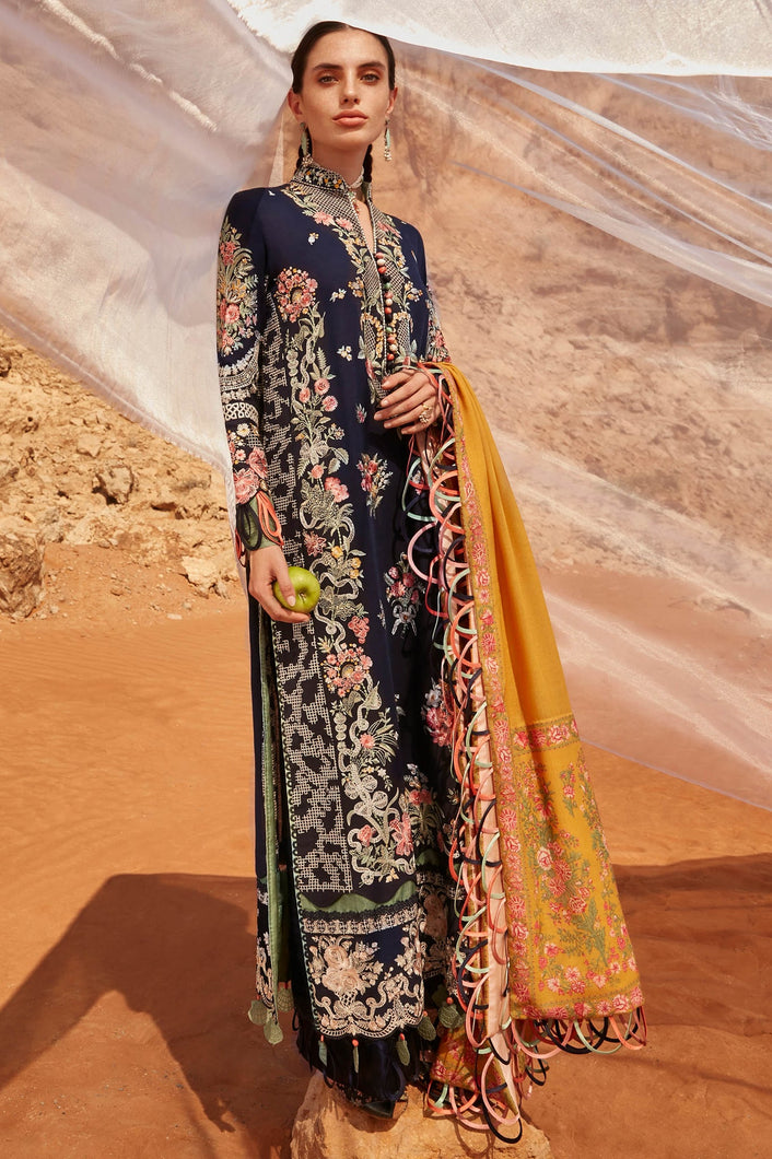ELAN WINTER COLLECTION '21 | MIRAGE | AYANNA Blue PAKISTANI DESIGNER SUITS ONLINE USA. Buy Now Elan UK Embroidered Collection of VELVET SALWAR SUITS Original Pakistani Clothing, Unstitched /Stitched suits for Indian Pakistani women Next Day Delivery in UK shipping to USA France Germany & Australia from lebaasonline