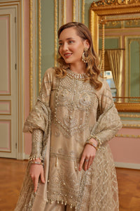 GISELE | SHAGUN WEDDING COLLECTION '22  | SHAFAQ biscuity color dresses exclusively available @lebaasonline. Gisele Pakistani Designer Dresses in UK Online, Maria B is available with us. Buy Gisele Clothing Pakistan for Pakistani Bridal Outfit look. The dresses can be customized in UK, USA, France at Lebaasonline