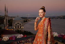 Load image into Gallery viewer, GISELE | SHAGUN WEDDING COLLECTION &#39;22  | ATESH orange dresses exclusively available @lebaasonline. Gisele Pakistani Designer Dresses in UK Online, Maria B is available with us. Buy Gisele Clothing Pakistan for Pakistani Bridal Outfit look. The dresses can be customized in UK, USA, France at Lebaasonline