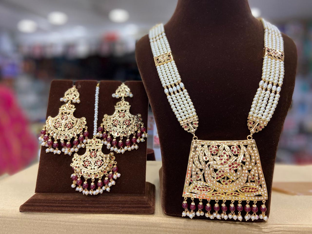 Indian Jewellery Bridal Jadau Sets Moti Pearl and Gold plated DS37 Pink