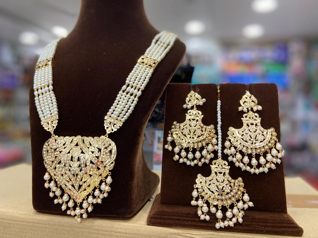 Indian Jewellery Bridal Jadau Sets Moti Pearl and Gold plated DS36 White
