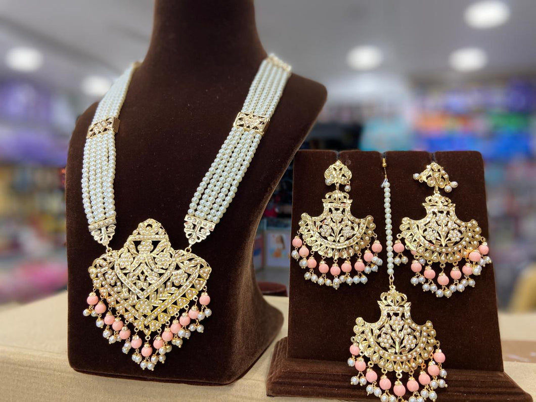 Indian Jewellery Bridal Jadau Sets Moti Pearl and Gold plated DS45 Baby Pink