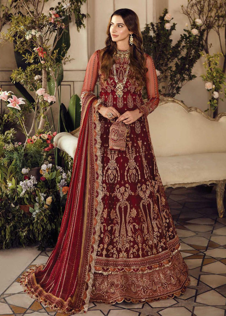 AFROZEH LA FUCHSIA WEDDING COLLECTION '22 | 01 Sienna Maroon Luxury Chiffon. This Pakistani Bridal dresses online in USA of Afrozeh La Fuchsia Collection is available our official website. We, the largest stockists of Afrozeh La Fuchsia Maria B Wedding dresses USA Get Wedding dress in USA UK, France from Lebaasonline.