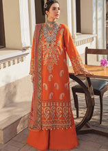 Load image into Gallery viewer, AFROZEH | SARDIYON KI KAHANI | SEHAR-08 Orange color dress is Pakistan&#39;s most diverse designer fashion brand with Velvet- Embroidered, Crinkle Chiffon-Embroidered Party Wear Suits. Buy Celebrating different styles of Pakistani Festive AFROZEH WINTER COLLECTION UK DESIGNER SUITS in UK, USA, Austria at LebaasOnline!