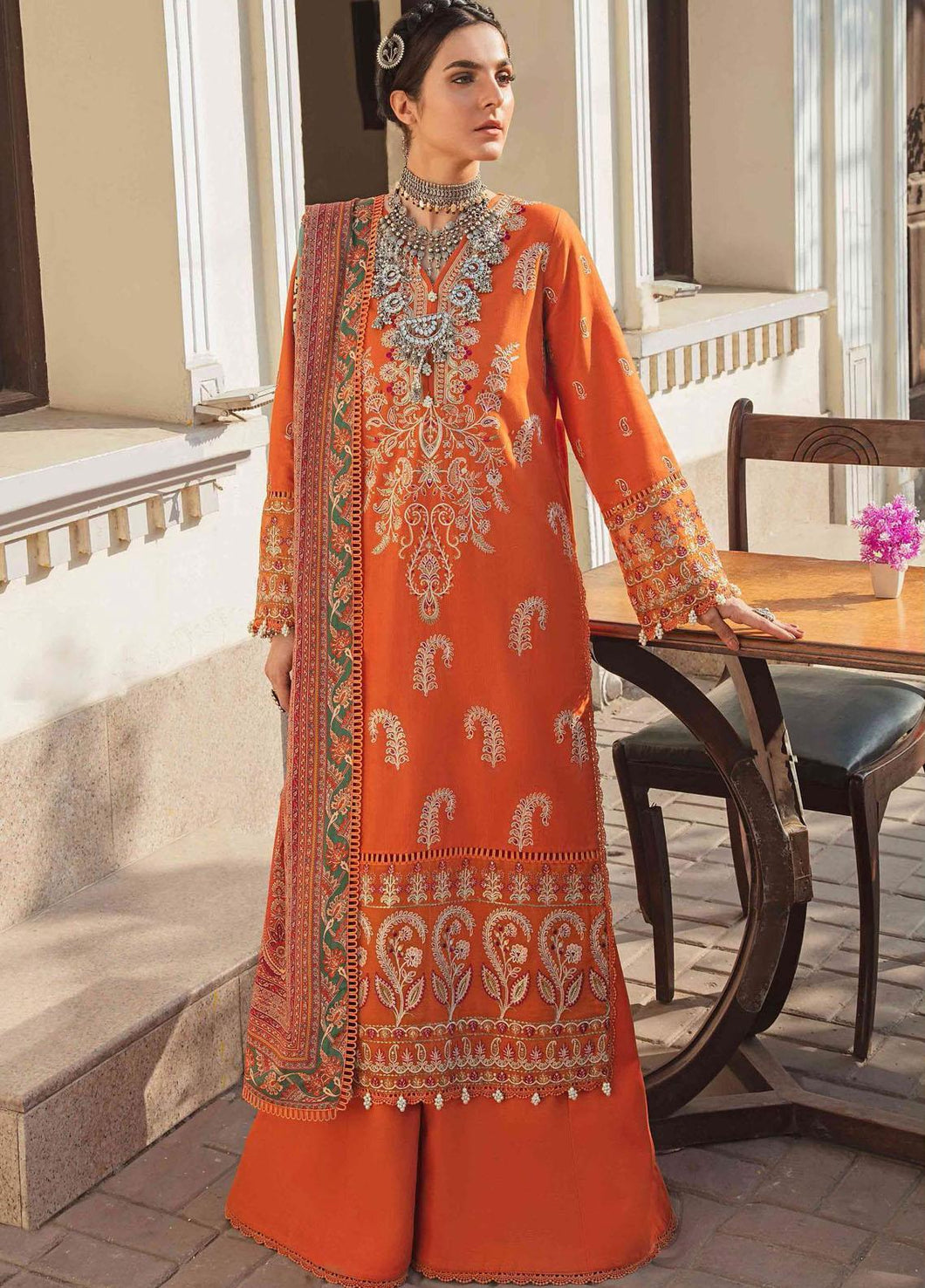 AFROZEH | SARDIYON KI KAHANI | SEHAR-08 Orange color dress is Pakistan's most diverse designer fashion brand with Velvet- Embroidered, Crinkle Chiffon-Embroidered Party Wear Suits. Buy Celebrating different styles of Pakistani Festive AFROZEH WINTER COLLECTION UK DESIGNER SUITS in UK, USA, Austria at LebaasOnline!