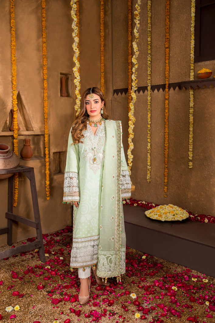 ANAYA by Kiran Chaudhry Lawn 2021 Viva Summer Collection Green Dress buy New Pakistani Designer Suits by Anaya Collection Online in the UK & USA. Lebaasonline - the largest stockist of  Indian Pakistani designer clothes. Beautiful Pakistani Fashion 21 Eid Lawn clothing for WOMEN in UK, London, Oxford Slough & Reading!