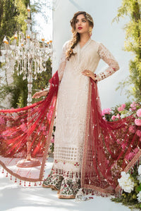 Buy Maria B Mbroidered Chiffon EID 2021 | BD-2103 Off White and Deep Red Chiffon Pakistani designer dresses from our official website We have all Pakistani designer clothes of Maria b Chiffon 2021 Imoriza, Sobia Nazir Various Pakistani outfits can be bought online from our website Lebaasonline in UK Birhamgam America