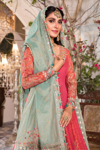 Buy Maria B Mbroidered Wedding 2022 | Salmon Pink and Feroza Chiffon Indian designer dresses online USA from our website We have all Pakistani designer clothes of Maria b Various Pakistani Bridal Dresses online UK Pakistani boutique dresses can be bought online from our website Lebaasonline in UK USA, America