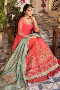 Buy Maria B Mbroidered Wedding 2022 | Salmon Pink and Feroza Chiffon Indian designer dresses online USA from our website We have all Pakistani designer clothes of Maria b Various Pakistani Bridal Dresses online UK Pakistani boutique dresses can be bought online from our website Lebaasonline in UK USA, America