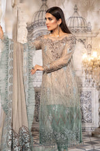 Load image into Gallery viewer, Buy Maria B Mbroidered Wedding 2022 | Coffee and Smoked Blue Chiffon Indian designer dresses online USA from our website We have all Pakistani designer clothes of Maria b Various Pakistani Bridal Dresses online UK Pakistani boutique dresses can be bought online from our website Lebaasonline in UK USA, America
