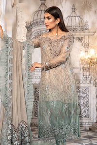 Buy Maria B Mbroidered Wedding 2022 | Coffee and Smoked Blue Chiffon Indian designer dresses online USA from our website We have all Pakistani designer clothes of Maria b Various Pakistani Bridal Dresses online UK Pakistani boutique dresses can be bought online from our website Lebaasonline in UK USA, America