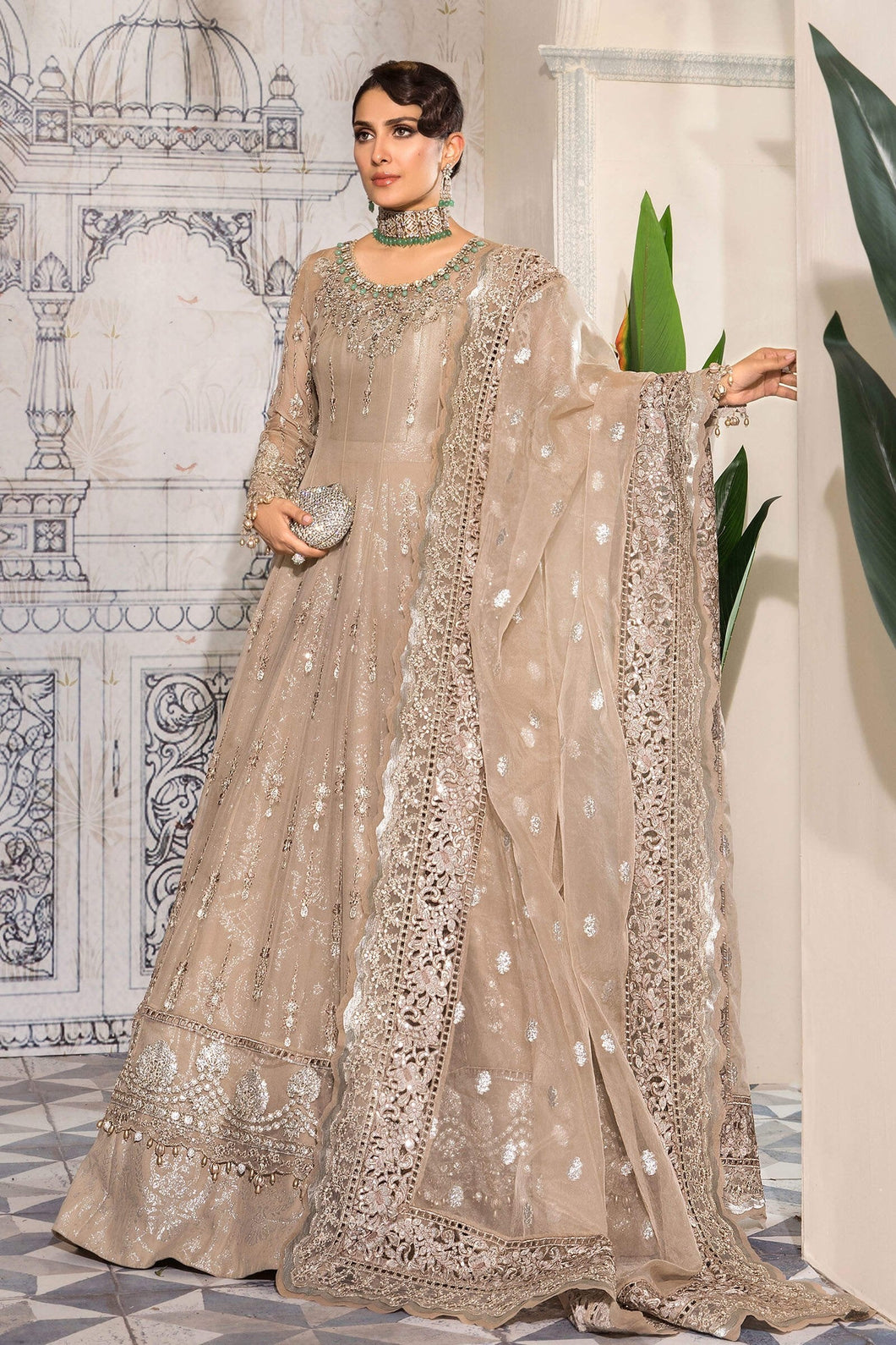 Buy Maria B Mbroidered Wedding 2022 | Nude Pink Chiffon Indian designer dresses online USA from our website We have all Pakistani designer clothes of Maria b Various Pakistani Bridal Dresses online UK Pakistani boutique dresses can be bought online from our website Lebaasonline in UK USA, America