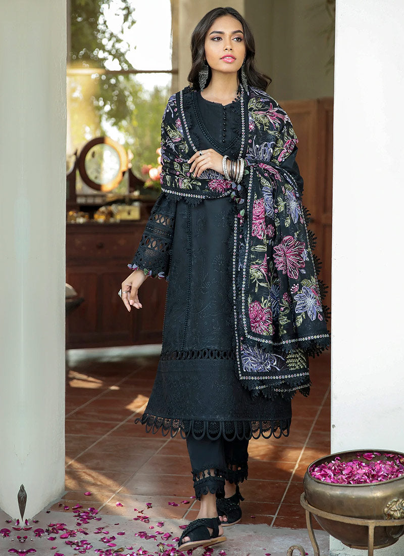 Buy BAROQUE | BAROQUE – SWISS VOILE COLLECTION 22 | BQS-03 Black color available in Next day shipping @Lebaasonline. We have PAKISTANI DESIGNER SUITS ONLINE UK with shipping worldwide and in USA. The Pakistani Wedding Suits USA can be customized. Buy Baroque Suits online exclusively on SALE from Lebaasonline only.