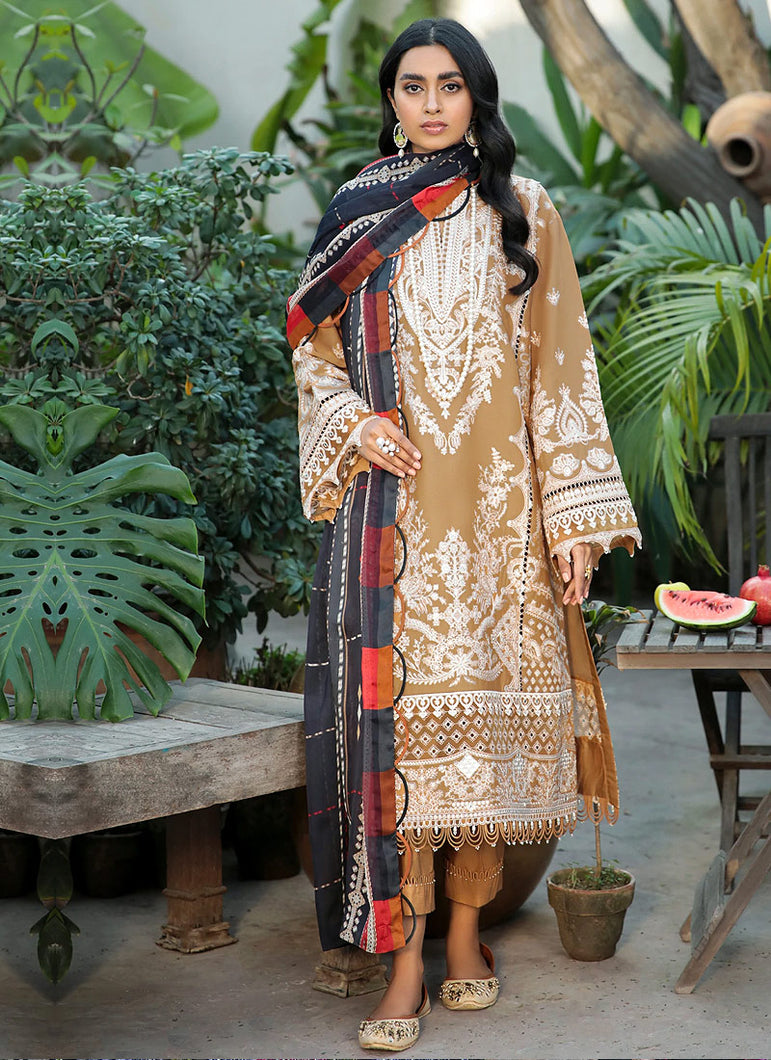 Buy BAROQUE | BAROQUE – SWISS VOILE COLLECTION 22 | BQS-04 Coffee color available in Next day shipping @Lebaasonline. We have PAKISTANI DESIGNER SUITS ONLINE UK with shipping worldwide and in USA. The Pakistani Wedding Suits USA can be customized. Buy Baroque Suits online exclusively on SALE from Lebaasonline only.