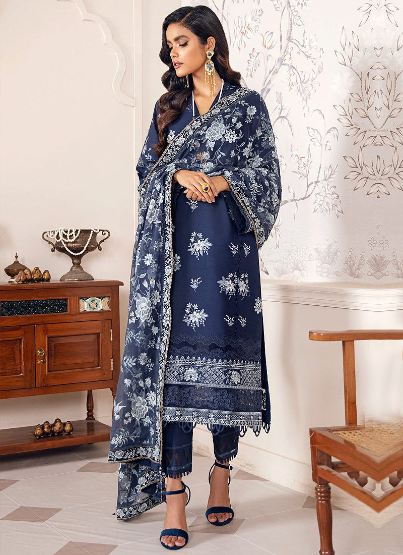 Buy BAROQUE | BAROQUE – SWISS LAWN COLLECTION 22 | BSW-06 Dark Blue color available in Next day shipping @Lebaasonline. We have PAKISTANI DESIGNER SUITS ONLINE UK with shipping worldwide and in USA. The Pakistani Wedding Suits USA can be customized. Buy Baroque Suits online exclusively on SALE from Lebaasonline only.