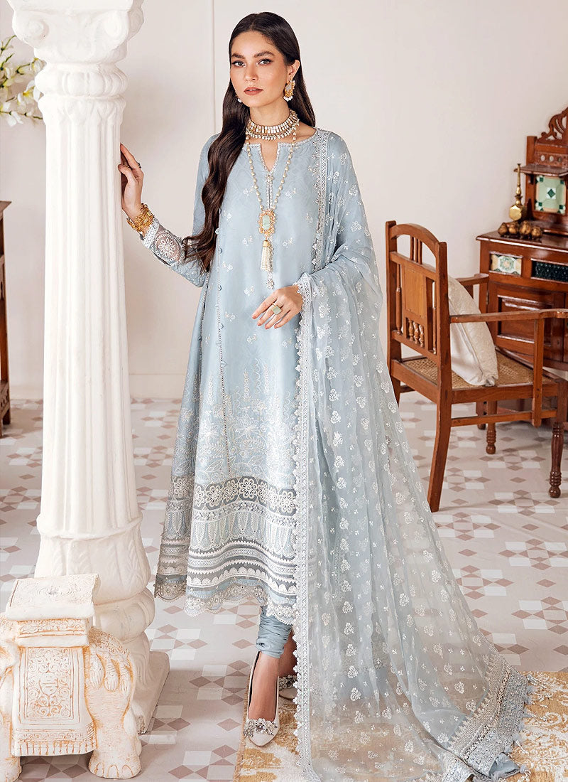 Buy BAROQUE | BAROQUE – SWISS LAWN COLLECTION 22 | BSW-08 Sky Blue color available in Next day shipping @Lebaasonline. We have PAKISTANI DESIGNER SUITS ONLINE UK with shipping worldwide and in USA. The Pakistani Wedding Suits USA can be customized. Buy Baroque Suits online exclusively on SALE from Lebaasonline only.
