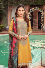 Load image into Gallery viewer, Buy MARIA B SATEEN Mustard Green Pakistani designer dresses online USA with customization. We have various brands such as Maria B Mbroidered, Sana Safinaz. Indian Bridal dresses online UK are trending in evening/party wear. Maria b original clothes can be stitched in UK, USA, France, Austria ate Lebaasonline in SALE