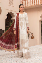 Load image into Gallery viewer, Buy MARIA.B. Lawn Eid Collection 2021 D1 Ivory White and Maroon Lawn Eid 2021 dress unstitched and Stitched. MARIA B EID COLLECTION 2021 Rejoice this Eid ambiance with balance of dynamic hue with NEW Pakistani designer clothes 2021 from top designer  MARIA. B online in UK &amp; USA Express shipping to London Manchester