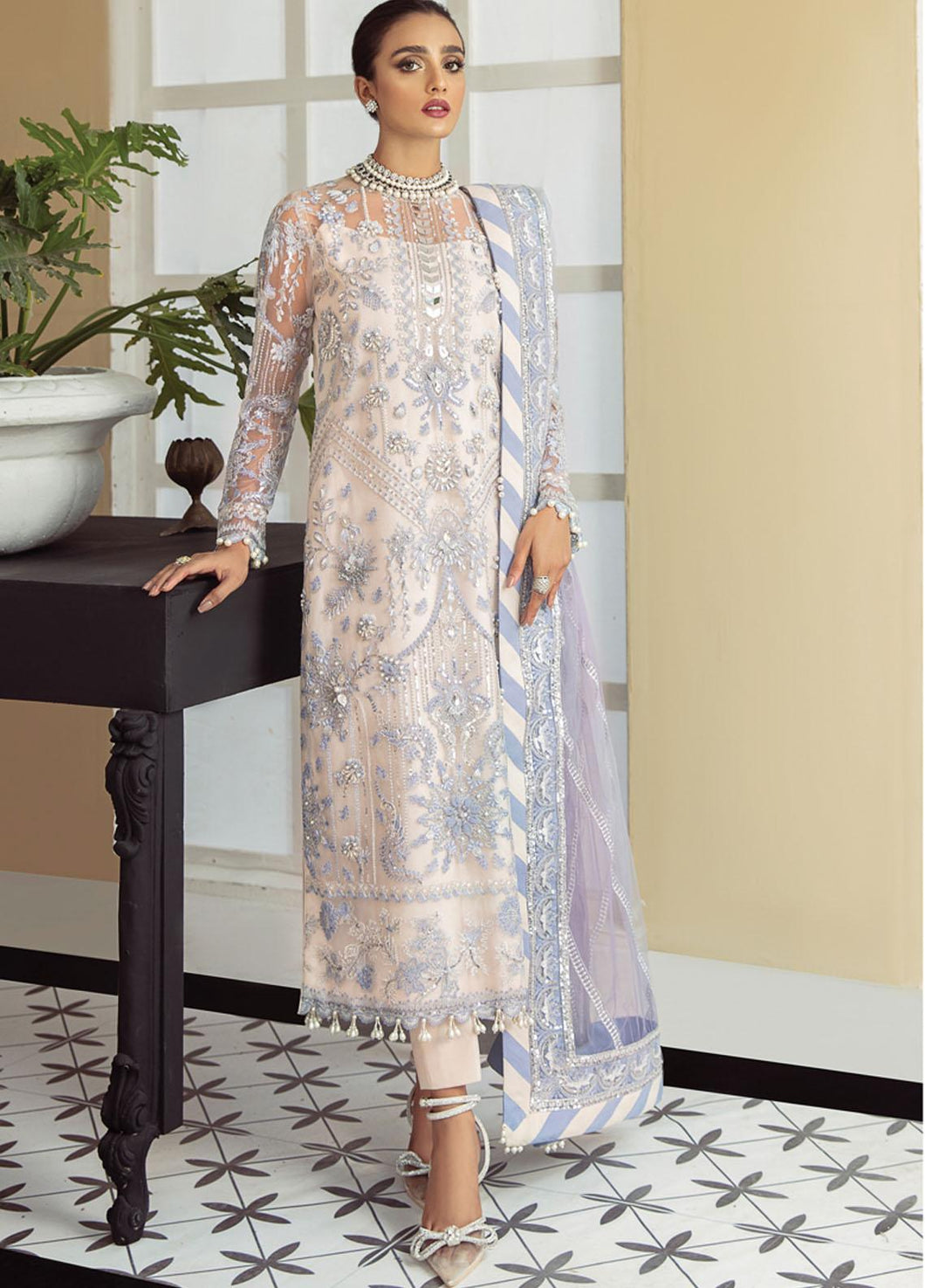 Buy GULAAL | Luxury Formals Collection 2021 | FARIHA | D-2 White dress from Lebaasonline in UK at best price- SALE ! Shop Now Gulal, Maria b, Sana Safinaz bridal dress  for Wedding, Party & Bridal dress in UK Get Pakistani Designer Dresses in UK Unstitched and Stitched Ready to Wear by Gulaal in the UK & USA