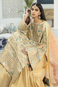 Buy Shamrock Maryum N Maria | SG-05 Golden Chiffon luxury collection from our website. We deal in all largest brands like Maria b, Shamrock Maryum N Maria Collection, Imrozia collection. This wedding season, flaunt yourself in beautiful Shamrock collection. Buy pakistani dresses in UK, USA, Manchester from Lebaasonline