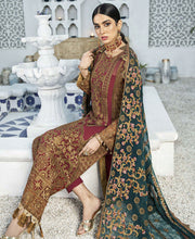 Load image into Gallery viewer, Buy Shamrock Maryum N Maria | SG-09 Maroon Chiffon luxury collection from our website. We deal in all largest brands like Maria b, Shamrock Maryum N Maria Collection, Imrozia collection. This wedding season, flaunt yourself in beautiful Shamrock collection. Buy pakistani dresses in UK, USA, Manchester from Lebaasonline