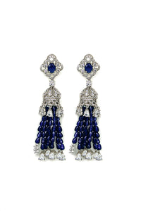 Livishly exaggerated high quality zircon setting, the earring piroi of real Blue beads This jewelry is from Maria B Heritage Collection 2021 in the UK, USA and Australia. Lebaasonline are the largest stockist of Maria B Pakistani Jewelry, ring, jhoomar, Ranihaar necklace and earrings with gold and silver plating