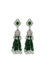 Livishly exaggerated high quality zircon setting, the earring piroi of real Green beads This jewelry is from Maria B Heritage Collection 2021 in the UK, USA and Australia. Lebaasonline are the largest stockist of Maria B Pakistani Jewelry, ring, jhoomar, Ranihaar necklace and earrings with gold and silver plating