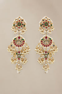 Buy Maria B Jewelry | Heritage Jewelry | JER-030 Red Chatham and Gold Lavishly exaggerated high quality Zircon fine earring This jewelry is from Maria B Heritage Collection 2022 in the UK USA and Australia. We are the largest stockist of Maria B Pakistani Jewelry, Ring Jhoomar Ranihaar necklace and earrings.
