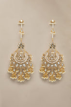 Load image into Gallery viewer, Buy Maria B Jewelry | Heritage Jewelry | JER-032 Gold and White Lavishly exaggerated high quality Zircon fine earring This jewelry is from Maria B Heritage Collection 2022 in the UK USA and Australia. We are the largest stockist of Maria B Pakistani Jewelry, Ring Jhoomar Ranihaar necklace and earrings.