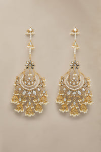 Buy Maria B Jewelry | Heritage Jewelry | JER-032 Gold and White Lavishly exaggerated high quality Zircon fine earring This jewelry is from Maria B Heritage Collection 2022 in the UK USA and Australia. We are the largest stockist of Maria B Pakistani Jewelry, Ring Jhoomar Ranihaar necklace and earrings.