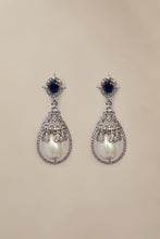 Load image into Gallery viewer, Buy Maria B Jewelry | Zircon Fine Jewelry | JER-042-Sapphire Blue with Rhodium Lavishly exaggerated high quality Zircon fine earring This jewelry is from Maria B Heritage Collection 2022 in the UK USA and Australia. We are the largest stockist of Maria B Pakistani Jewelry, Ring Jhoomar Ranihaar necklace and earrings.
