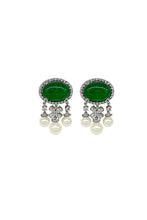 Load image into Gallery viewer, Jade around with handset zircon stone and drop shalper pearl were added This jewelry is from Maria B Heritage Collection 2021 in the UK, USA and Australia Lebaasonline are the largest stockist of Maria B Pakistani Jewelry, ring jhoomar Ranihaar necklace and earrings with gold and silver plating