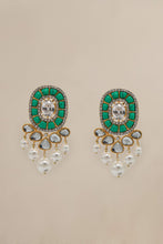 Load image into Gallery viewer, Livishly exaggerated high quality zircon fine earring of jade green and turquoise stones. This jewelry is from Maria B Heritage Collection 2022 in the UK, USA and Australia. Lebaasonline are the largest stockist of Maria B Pakistani Jewelry, ring, jhoomar, Ranihaar necklace and earrings with gold and silver plating