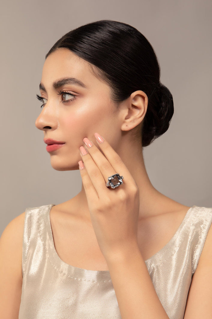 Buy Maria B Jewelry | Zircon Fine Jewelry | JRG-011 Smokey Grey Lavishly exaggerated high quality Zircon fine earring This jewelry is from Maria B Heritage Collection 2022 in the UK USA and Australia. We are the largest stockist of Maria B Pakistani Jewelry, Ring Jhoomar Ranihaar necklace and earrings.