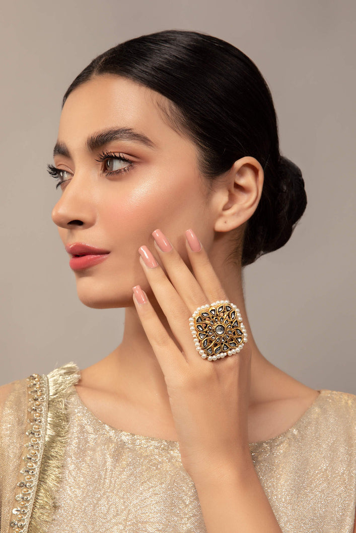 Buy Maria B Jewelry | Heritage Jewelry | JRG-014 Gold and Pearl Lavishly exaggerated high quality Zircon fine earring This jewelry is from Maria B Heritage Collection 2022 in the UK USA and Australia. We are the largest stockist of Maria B Pakistani Jewelry, Ring Jhoomar Ranihaar necklace and earrings.
