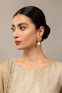 Buy Maria B Jewelry | Heritage Jewelry | JSD-016-Green Peridot with Pearl Lavishly exaggerated high quality Zircon fine earring This jewelry is from Maria B Heritage Collection 2022 in the UK USA and Australia. We are the largest stockist of Maria B Pakistani Jewelry, Ring Jhoomar Ranihaar necklace and earrings.