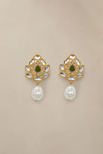Load image into Gallery viewer, Buy Maria B Jewelry | Heritage Jewelry | JSD-016-Green Peridot with Pearl Lavishly exaggerated high quality Zircon fine earring This jewelry is from Maria B Heritage Collection 2022 in the UK USA and Australia. We are the largest stockist of Maria B Pakistani Jewelry, Ring Jhoomar Ranihaar necklace and earrings.