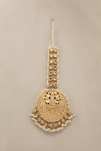 Load image into Gallery viewer, Buy Maria B Jewelry | Heritage Jewelry | JTK-015-Gold Lavishly exaggerated high quality Zircon fine earring This jewelry is from Maria B Heritage Collection 2022 in the UK USA and Australia. We are the largest stockist of Maria B Pakistani Jewelry, Ring Jhoomar Ranihaar necklace and earrings.