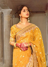 Load image into Gallery viewer, QALAMKAR | FORMALS 2022 | INAYA Yellow Pakistani designer suits online available @lebasonline. We are the largest stockists of Maria B, Qalamkar Q line 2022 collection. The Asian outfits UK for Wedding can be customized in Gharara suits. Express shipping is available in UK, USA, France, Belgium for Maria B Sale