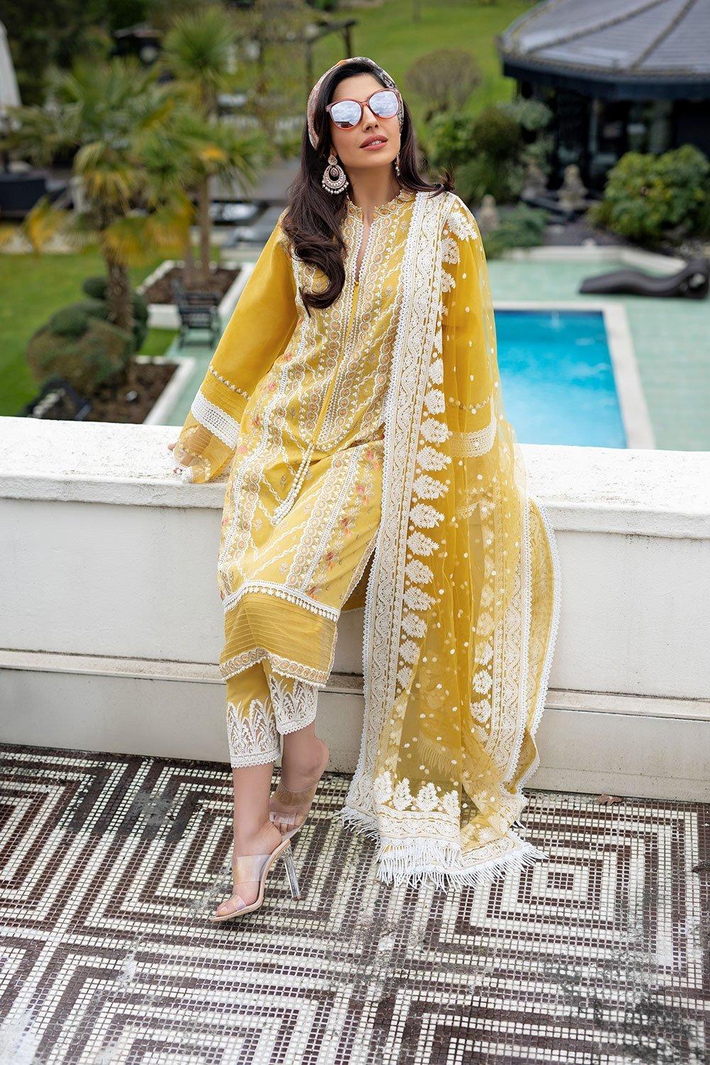 Buy Sobia Nazir’s Luxury Lawn Collection 2021 Yellow Lawn Dress from our website We are largest stockists of Sobia Nazir Lawn 2021 Maria b Pret collection The Pakistani suits are now trending in Mehndi, Party Wear dresses and Bridal Collection Buy dresses pak in Birmingham, UK USA Spain from Lebaasonline in SALE!