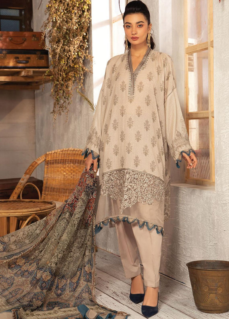 Maria B | M Prints Winter 21 | MPT-12-B Cream Winter Shawl dress @lebaasonline. We are largest stockists of various Pakistani designer dresses such as Maria B, Sana Safinaz. Evening/ Party wear dresses can be customized at our Pakistani designer boutique. Get Pakistani designer dresses online UK in USA, France!