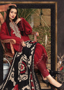 Maria B | M Prints Winter 21 | MPT-4-A Red color Winter Shawl dress @lebaasonline. We are largest stockists of various Pakistani designer dresses such as Maria B, Sana Safinaz. Maria B UK Evening/Party wear dresses can be customized at our designer boutique. Get Pakistani designer dresses online UK in USA, France!