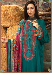 Maria B | M Prints Winter 21 | MPT-7-B Teal color Winter Shawl dress @lebaasonline. We are largest stockists of various Pakistani designer dresses such as Maria B, Sana Safinaz. Maria B UK Evening/Party wear dresses can be customized at our designer boutique. Get Pakistani designer dresses online UK in USA, France!
