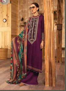 Maria B | M Prints Winter 21 | MPT-8-A Purple color Winter Shawl dress @lebaasonline. We are largest stockists of various Pakistani designer dresses such as Maria B, Sana Safinaz. Maria B UK Evening/Party wear dresses can be customized at our designer boutique. Get Pakistani designer dresses online UK in USA, France!