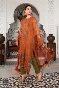 Buy MARIA B | CHIFFONS EID COLLECTION 2022 Rust Chiffon Pakistani designer dresses from our official website We have all Pakistani designer clothes of Maria b Chiffon 2022 Imoriza, Sobia Nazir Various Eid dresses can be bought online from our website Lebaasonline in UK Birhamgam America, France @lebaasonline