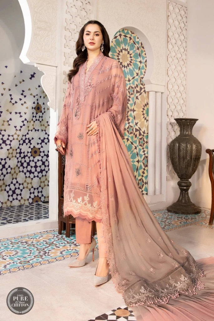 Buy MARIA B | CHIFFONS EID COLLECTION 2022 Pink Chiffon Pakistani designer dresses from our official website We have all Pakistani designer clothes of Maria b Chiffon 2022 Imoriza, Sobia Nazir Various Eid dresses can be bought online from our website Lebaasonline in UK Birhamgam America, France @lebaasonline